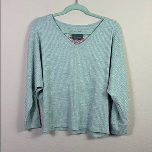 Anthropologie Waffle Knit Textured Long Sleeve Tee Sweater Mint Green sz Large